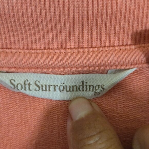 Soft Surroundings Lakshmi Peach Cotton Blend Tunic Top Large Snaps PocketsSize M - Picture 7 of 9